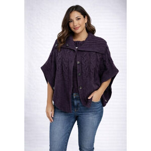 Old Navy Plum Knit Cape Cardigan Sweater – Size Large – Cozy Button Front